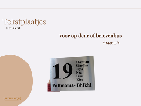 Gevel of brievenbusplaatje 25 x 25 (cm)